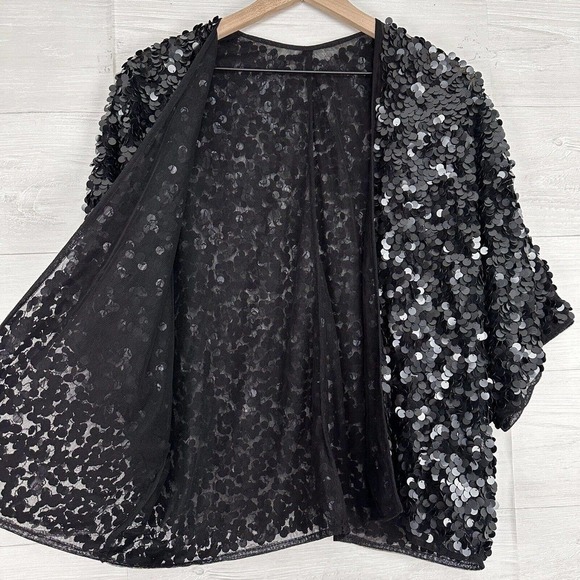 ASOS Sequin Top Jacket Women Size 2 Disc Embellished Black Short Sleeve Party - Picture 6 of 16